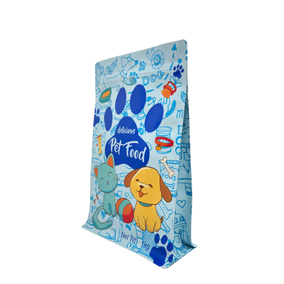 kaufen 1.0kg Custom Blau Matte Hundeprodukt Lebensmittelverpackungstüten Stehen Flachunterseite Gusset Taschen mit Ziplock online manufacture