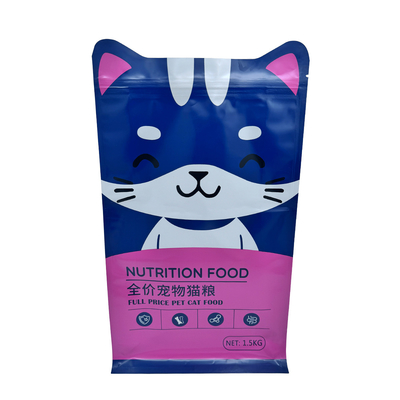 kaufen 1.5kg Custom Cat Shape Design Stehen Sie auf Flat Box Boden Haustier Katze Lebensmittelverpackungstüten Tasche mit wiederverschließbarem Reißverschluss online manufacture