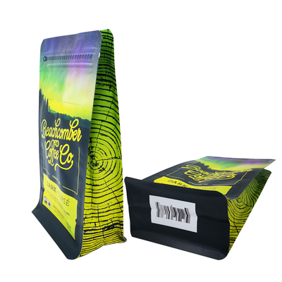 kaufen 340 Gramm 12 Unzen Matte Flach Boden Seiten Gusset Kaffeebeutel mit Ventil und Frontverschluss online manufacture