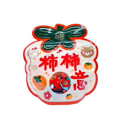 kaufen Custom Orange Persimmon Form gedruckte Zip Lock Stand-up Taschen mit klarem Fenster und Boden für die Verpackung Kinder Snacks online manufacture