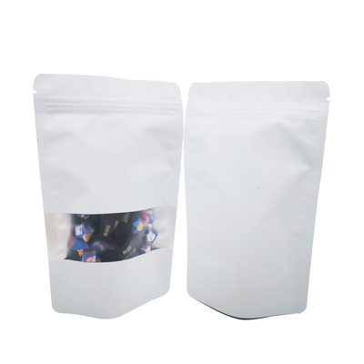 kaufen Einfach weiße matte Oberfläche wiederverwendbare Stand-up-Mylar-Taschen für Lebensmittellagerverpackungen mit wiederverschließbarem Reißverschluss und Fenster online manufacture