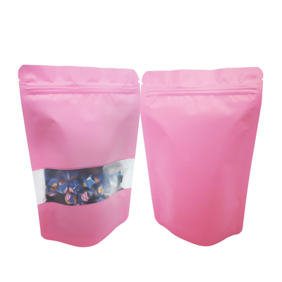 kaufen Wärmeversiegelbare wiederversiegelbare feste rosafarbene Folie Liner Mylar Stand Up Zipper Taschen mit Fenster für die Verpackung von Lebensmitteln online manufacture