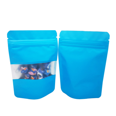 kaufen Sky Blue Design Matte Soft Touch Oberfläche wieder verschließbar Stehen Sie auf Mylar Lebensmittel-Speicherbeutel mit Fenster für Snack-Lebensmittel-Speicher online manufacture