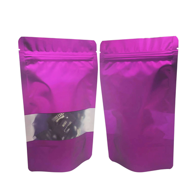 kaufen Wärmesiegel wiederverschließbar Massiv lila Farbe Metallische Mylar Stand Up Ziplock Taschen mit klarem Fenster für die Speicherung von Lebensmitteln online manufacture