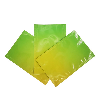 kaufen Custom Design Glanzgrün Gelb Verlauf Farbe Flach Reißverschluss Tasche mit Folie für Lebensmittelverpackungen ausgekleidet online manufacture