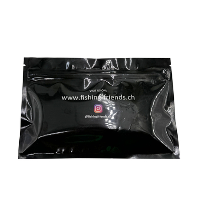 kaufen Custom Printed Black Front Clear Back Silberfolie ausgekleidet Flat Lay Zipper Mylar Taschen für Fangköder Verpackung online manufacture
