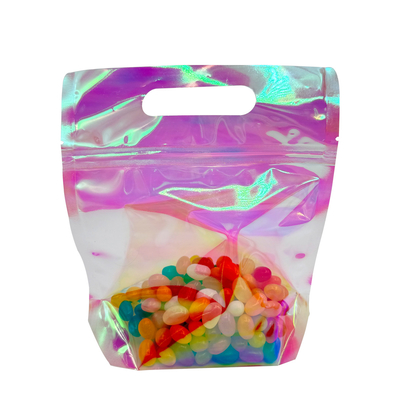 kaufen Custom Pink Radiant Holographische Farbe Stand-Up-Taschen mit Reißverschluss und Griffloch für Lebensmittelzubehör Verpackung online manufacture