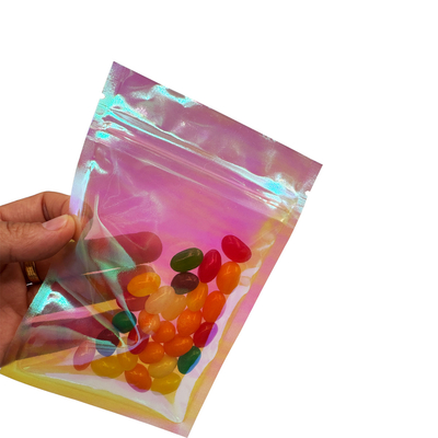 kaufen Custom Pink Rainbow Farbe Holographische Flachverschlussbeutel 3 Seiten Versiegelte Taschen zum Verpacken von Lebensmitteln, Accessoires, Kosmetika online manufacture