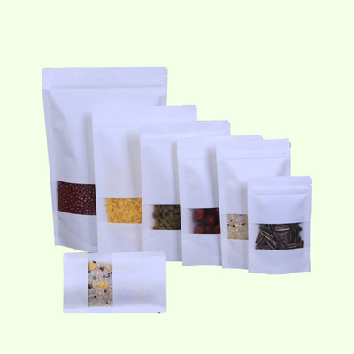 kaufen Custom gedruckte Stand-up weiße Kraftpapiertüten Taschen mit Ziplock Rechteckfenster für Lebensmittel Snacks Süßigkeiten Lagerpackung online manufacture