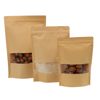 kaufen Kraft-PLA-Bio-Abbau-Stand-up-Taschen mit klarem Fenster und Reißverschluss für Trockenfrüchte Snack-Getreide online manufacture