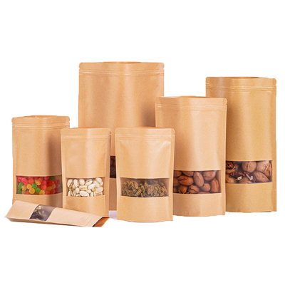 kaufen Brauner Kraft-Stand-up-Tasche mit Reißverschluss und mattes klares Fenster online manufacture