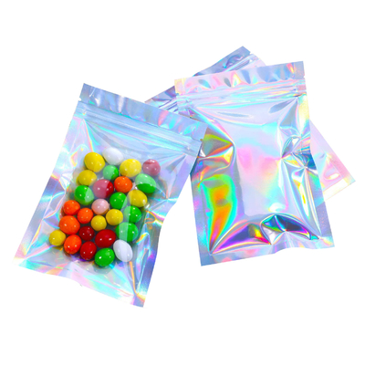kaufen 4*6 Zoll Hitzesiegelung Tränenschlitze Oberfläche Aluminiumfolie Holographische Mylar Reißverschluss Taschen für Lebensmittel Schmuck Make-up Lagerung online manufacture
