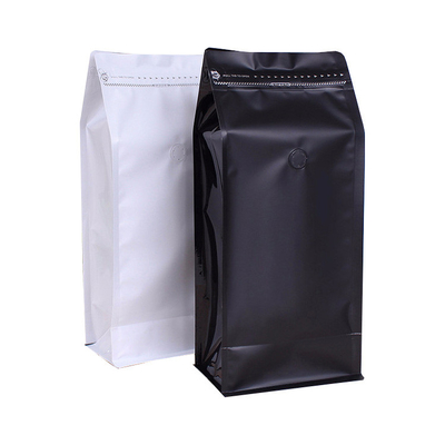 kaufen 1 lb Weiß Schwarz Hohe Barriere Flachboden Kaffeebeutel Aluminiumfolie mit Ventil wiederverschließbarem Seitenverschluss online manufacture