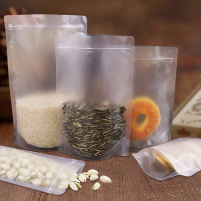 kaufen 3.9 x 5.9 Zoll Hitzeversiegelung Matte Clear Stand Up Pouch Taschen mit wieder verschließbarem Reißverschluss für Lebensmittel, Bohnen, Snacks Verpackung online manufacture