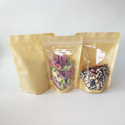 kaufen Anpassungsgeschneiderte Gravure Druck Front Clear Stand Up Kraft Papierbeutel Feuchtigkeitsdicht für Lebensmittelverpackungen online manufacture
