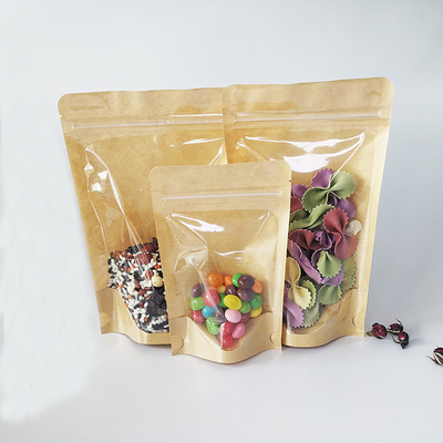 kaufen Matt Lamination Reißverschluss Hitzesiegel Kraft Stand Up Taschen mit Fenster Digitaldruck für Lebensmittelverpackungstüten online manufacture