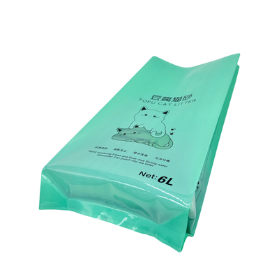 Custom 6L Grüne Rückseite Versiegelte Seitengusset Recycelbare Kunststoff Vakuum Versiegelte Katzenmüll Verpackungstüten mit klarem Fenster