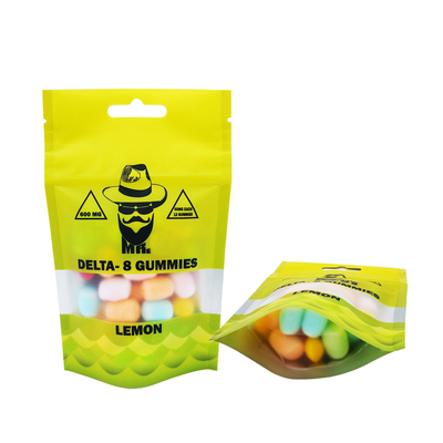 7g Custom Design Einseitige Folie ausgekleidet Kindersichere Ziplock wieder verschließbare Grasbeutel mit hängendem Loch und klarem Fenster