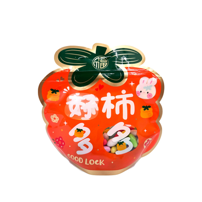 Persimmon-Form Orange Farbe Öko-freundlich Stehen Taschen Reißverschluss Top Taschen mit klarem Fenster für Lebensmittel
